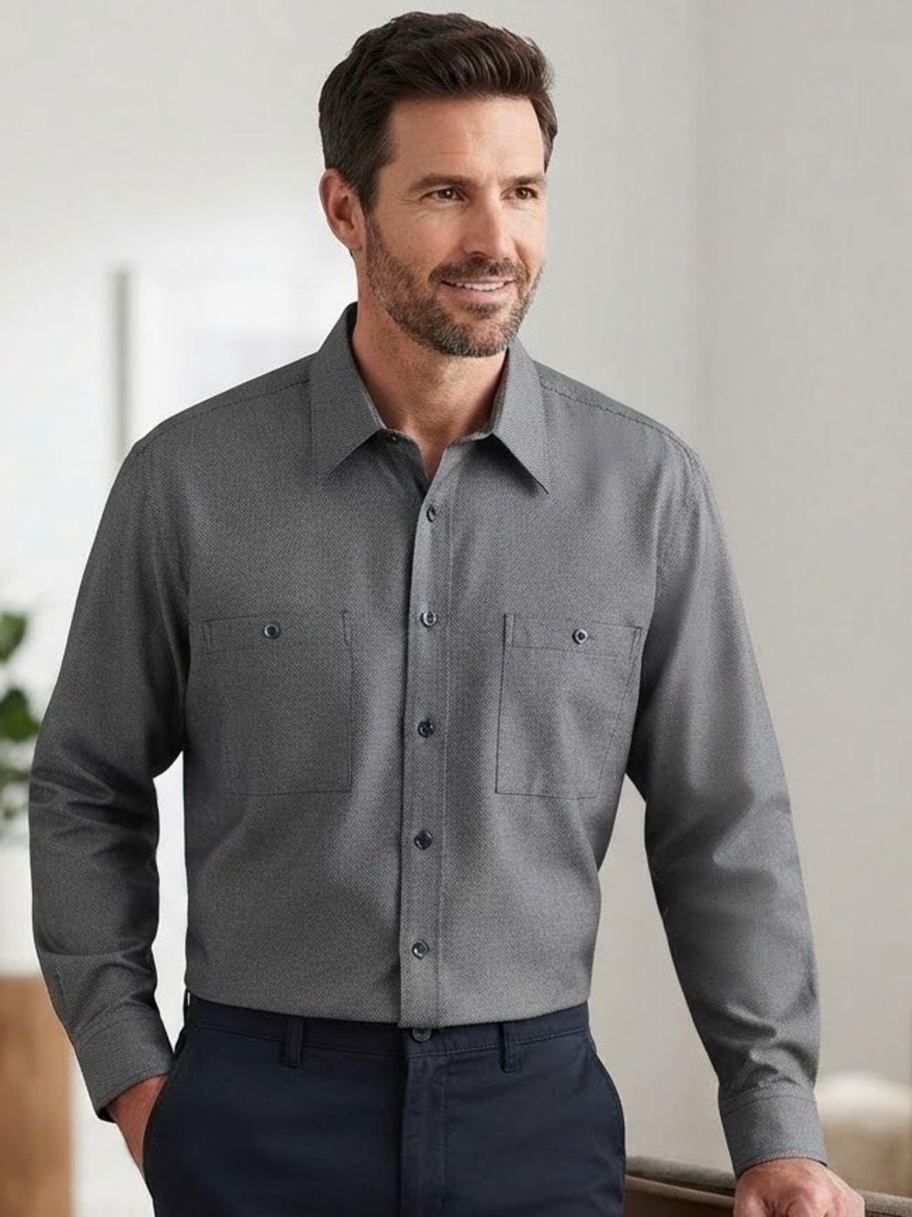 Domain collection dress shirt size XL 17-17 dark grey with black strapped